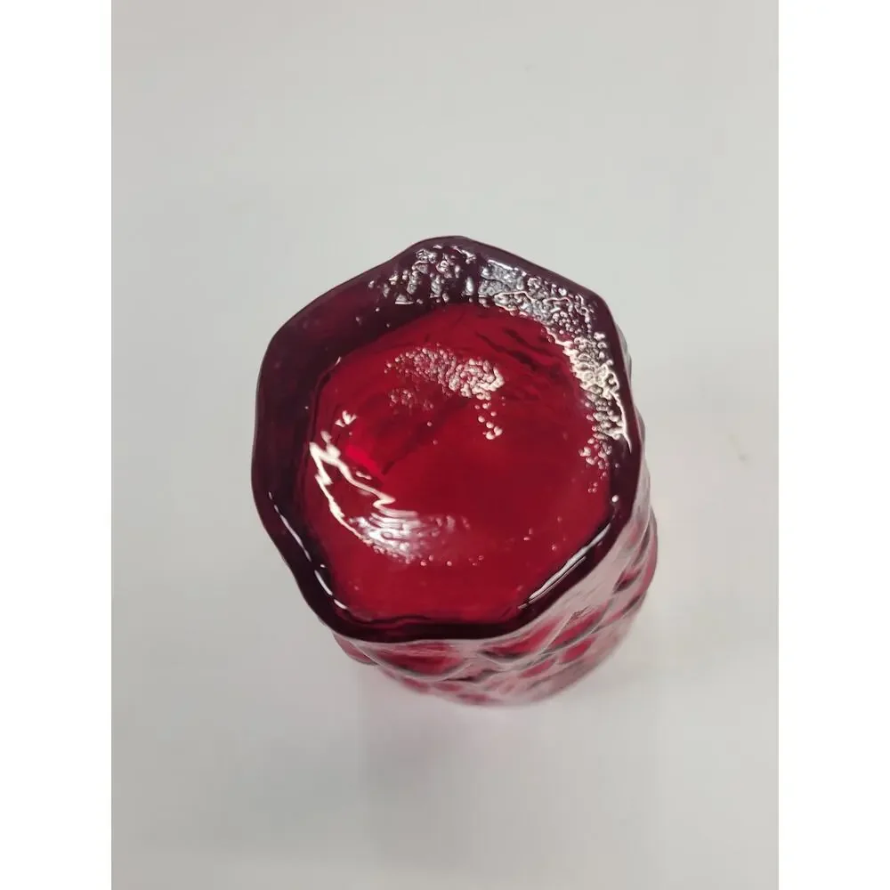 Vintage Seneca Driftwood Red Crinkle Glass Juice Tumblers Set of 6 MCM Ruby